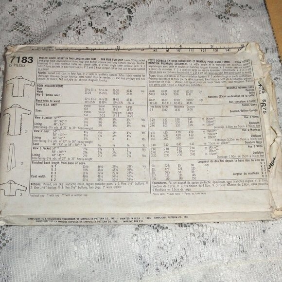 1985 Sewing Pattern Coat Sz Large Vintage Uncut Fur. Faux Fur - Picture 3 of 5